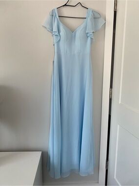 Azazie Light Blue V-Neck Flutter Sleeve Maxi Dress